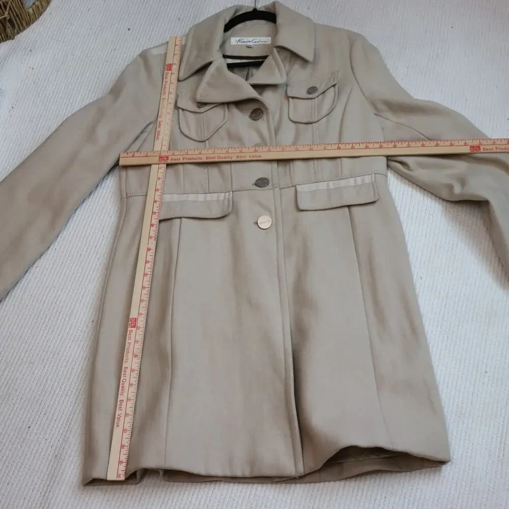 Kenneth Cole New York Wool Blend Coat Women’s Size‎ 14 Beige Button Front